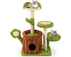 Krabpaal Kattenmeubel - Klimboom Activiteit - Spelen en Rusten - Uniek Jungle Design - 55x40x92 cm - Groen Bruin