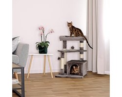 krabpaal, kattenmeubel met sisaltouw, pluche, ligbed, speelhuisje met holletjes, speelgoed voor katten 40 x 30 x 25 cm