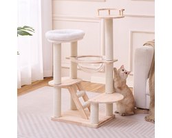 Krabpaal Kattentoren - Kattenboom Speelcentrum - Binnenkatten Klimmen - Natuurlijk Sisal Stevig - 50x40x102 cm - Natuurlijk Hout