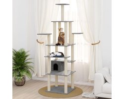 Krabpaal Klimboom - Kattenmeubel Speelboom - Katten Verrijking - Met Huis en Platforms - 183 cm Hoog - Lichtgrijs