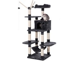 Krabpaal , klimboom XXL, stabiele krabpaal met hangmat, grot en sisal, groot uitkijkplatform, 154 cm, rookgrijs PCT86G