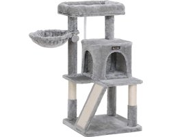 Krabpaal/klimtoren voor katten, lichtgrijs met knuffelgrot, krabplank en uitkijkplatform