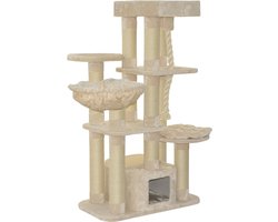 Krabpaal – Krabboom – Kattenboom – Kattenkrabpaal – Kattenmeubel – Extra Groot Ligvlak – Robuust Sisal & Hout – 158 x 85 x 49 cm – Beige
