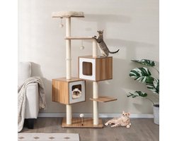 Krabpaal – Krabboom – Krabton – Kattenmeubel – Klimpaal – 163 cm Hoog – Natuurlijke Sisal Bekleding – Wasbare Kussens