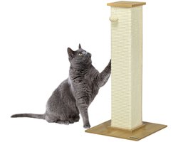 Krabpaal – Krabmeubel – Krabpaal Kat – Krabton – Krabpaal Sisal – Eikenhoutkleur & Crème Wit – Compact 38x38x80 cm – Inclusief Speeltje