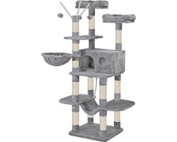 Krabpaal - Krabpaal - Hangmat - Kattenhol - 6 Niveaus - Grijs - Beige - 50 x 50 x 164 cm