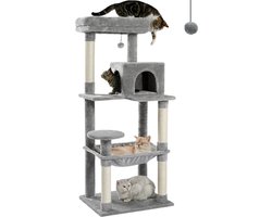 Krabpaal - Krabpaal Katten - Kattenboom met Hangmat - Kattenpaal - 143 cm - Lichtgrijs