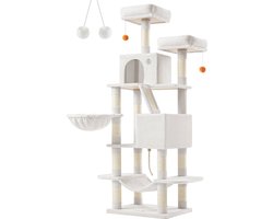 Krabpaal - Krabpaal - Kattentoren - Spaanplaat - Pluche - Sisal - 55cm x 45cm x 168cm - Crème Wit - 18,4kg - Max. Belasting 65kg