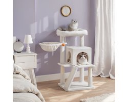 Krabpaal, krabpaal met groot platform, kattenkrabpaal met grot en hangmand