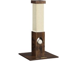 Krabpaal - krabpaal met speelgoed - krabpaal - kat klimboom - kattenspeelboom - kattenspeelboom - moderne krabpaal - krabpaalhuis - spaanplaat - sisaltouw - vintage bruin - 38 x 38 x 73 cm (L x B x H)