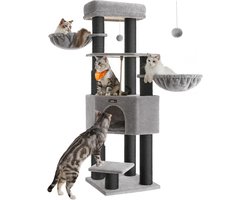 Krabpaal - Krabpaal voor katten - Cat tower - Kattenmand - Grote krabpaal - Krabpaal voor grote katten - MDF - Fluweel - 22.3 kg - Lichtgrijs - 50 x 50 x 141cm