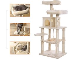 Krabpaal - Krabpaal voor katten - Kattenmand - Kattenhuis - Kattenmeubel - 55 x 45 x 143 cm - Beige