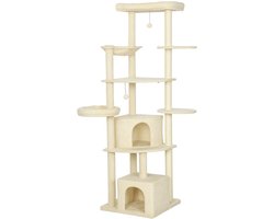 Krabpaal – Krabpaal Voor Katten – Krabmeubel – Kattenboom – Speelpaal Kat – Beige – 2 Meter Hoog – Stevige Constructie Met Kantelbeveiliging