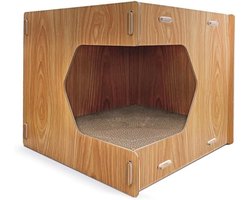 Krabpaal Kubus met Hoekinstap en Kattenkruid - Comfortabel Kattenbed van Hout en Karton