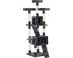 Krabpaal: Krabpaal - Meerlaags kattenboom - Kattentoren met huisjes - Kattenklimrek met trap - met sisalen palen, zachte kattenhuizen, stabiele basis - MDF en pluche - 49×49×173 cm - Geschikt voor meerdere katten - Grijs