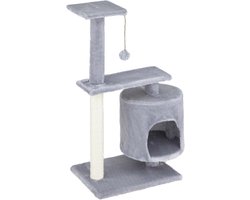 Krabpaal met 2 Niveaus Grijs voor Katten met Sisal en Speelbal
