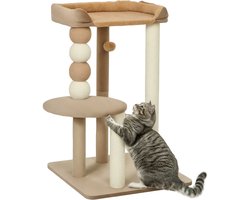 Krabpaal: Krabpaal - met 2 niveaus - speelbal - krabpalen en krabbollen - voor katten tot 7 kg - 56 x 54 x 86 cm - bruin