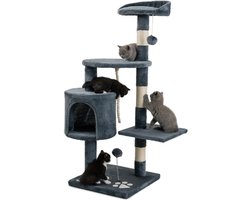 Krabpaal met 2 pluche ballen en speeltouw - Hoogte 112 cm - Sisaltouw en pluche - Geschikt voor kleine en grote katten - Grijs Kattenklimwand