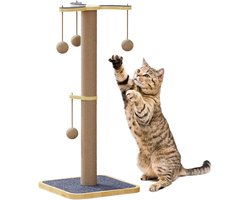 Krabpaal met Bal - Katten krabmeubel - Meubelbescherming - Stabiele wiebelvrije constructie - 75 x 33 x 33 cm - Grijs