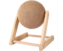 Krabpaal met bal - Kattenkrabmeubel - Krabben en klimmen - Stabiele houten basis - 18 x 18 x 16 cm