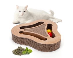Krabpaal met ballen - Katten krabmeubel - Interactief spelen - 3-in-1 functie - 33 x 30 x 5 cm - Bruin