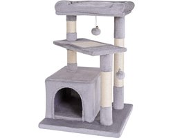 Krabpaal met comfortabele ligplaats - 75 cm hoog - sisaltouw - zacht pluche - lichtgrijs.