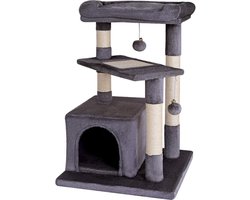 Krabpaal met comfortabele ligplaats - Hoogte 75 cm - Sisaltouw & zacht pluche - Donkergrijs krabpaal voor katten