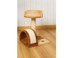 Krabpaal met Dubbele Krabboog – Kattenmeubel met Verhoogd Ligbed – Sisaltouw Kraboppervlak – Beige Bruin – Compact en Stijlvol