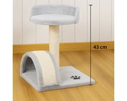 Krabpaal met Dubbele Krabboog – Kattenmeubel met Verhoogd Ligbed – Sisaltouw Kraboppervlak – Grijs – Compact en Stijlvol