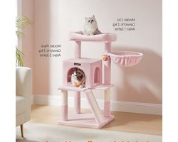 krabpaal met groot platform - krabpaal met Krabmat - Kattenmand & Kattenspeeltjespastel - roze