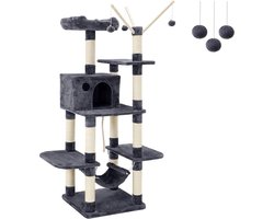 Krabpaal met hangmat - grot - sisalstam - rookgrijs - PCT86G van FEANDREA Krabpaal
