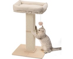 Krabpaal met Hol - Kattenmeubel - Spelen en rusten - Stevig houten frame - 44x32x18 cm - Beige