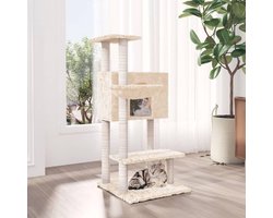 Krabpaal met Huisje - Kattenboom Klimtoren - Spelen en Rusten - Meerdere Niveaus - 61x108.5x61 cm - Crème