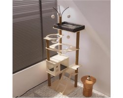 Krabpaal met Huisjes - Kattenboom Meerdere Niveaus - Spelen en Ontspannen - Dubbele Observatie Pods - 60x50x175cm - Natuurlijk Hout Grijs