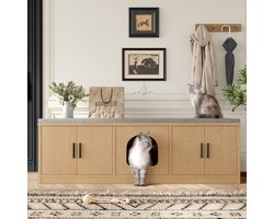 Krabpaal met Kast – Kattenhuis – Kattenbak Kast – Kattenmeubel – Kattenverblijf – Ruimtebesparend Design – Ventilatie en Krabpaal Geïntegreerd – 140x40x45,5 cm