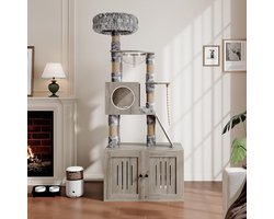 Krabpaal met kattenbak kast 170 cm, modern kattenmeubel met hangmat en wasbare kussens, 70x45x170CM