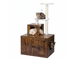 Krabpaal: Krabpaal met kattenbakkast - 133x78x49 cm - donkerbruin