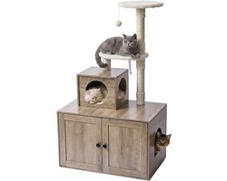 Krabpaal: Krabpaal met kattenbakkast - 133x78x49 cm - lichtbruin