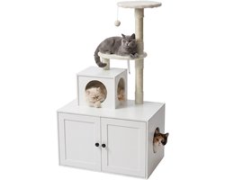 Krabpaal: Krabpaal met kattenbakkast - 133x78x49 cm - wit