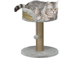 Krabpaal: Krabpaal met kattenbed en mand - Klim- en krabmogelijkheid - Slaap- en rustplek - Speelbal inbegrepen - Afmeting 40x40x49 cm - Kleur grijs