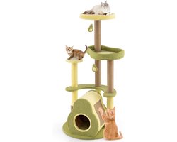 Krabpaal met kattenbed - Kattenmeubel speelboom - Katten spelplezier - Avocado vorm design - 59x59x125 cm - Groen meerkleurig