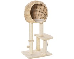 Krabpaal met kattenhol 100H cm kattennest voor kleine katten met bal en sisal beige