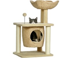 Krabpaal: Krabpaal met kattenhol - ligplatform en speelbal - 45x40x74cm - beige