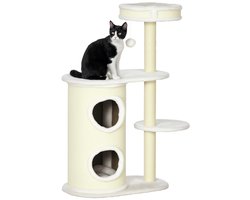 Krabpaal met Krabton - 59 x 35 x 100 cm - Met Kattenbed en Speelgoed - Crème Wit