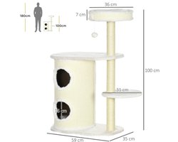 Krabton: Krabpaal met Krabton en Kattenbed &ndash; Kattenboom met Speelgoed voor Katten tot 5 kg Cr&egrave;mewit 59 x 35 x 100 cm