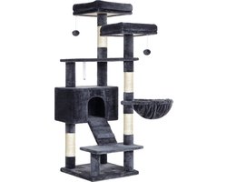 Krabpaal met meerdere niveaus - Krabpaal - Condotoren - Verhoogde platforms - 50 cm x 45 cm x 142 cm - Rookgrijs - Spaanplaat Pluche Sisal - 14 kg