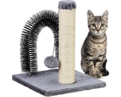 Krabpaal met ontharingsboog - 2in1 kattenkrabpaal voor verzorging en spel - grijs 37x30x30