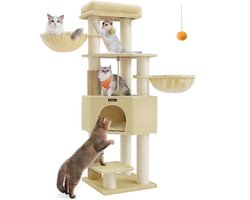 Krabpaal – Met Plateaus – 50 x 50 x 160 cm – Zandbeige-Beige – Grote Krabpaal