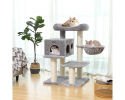 krabpaal - Met platform - Met grot - Kattenslaapplek - 112 cm - Lichtgrijs