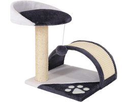 Krabpaal met pluche bal en krabboog - 43 cm hoog - comfortabele ligplek - zacht pluche - stabiel met sisaltouw - grijs/wit - voor kleine en grote katten